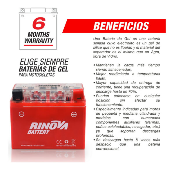 Bateria De Gel Para Motocicleta 12v 3ah Rinova - Imagen 4