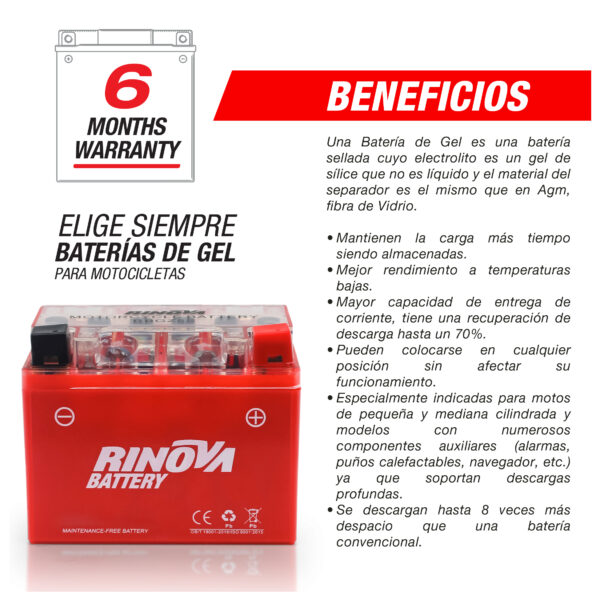 Batería De Gel Para Motocicleta 12v 5ah rbg5al Rinova - Imagen 4